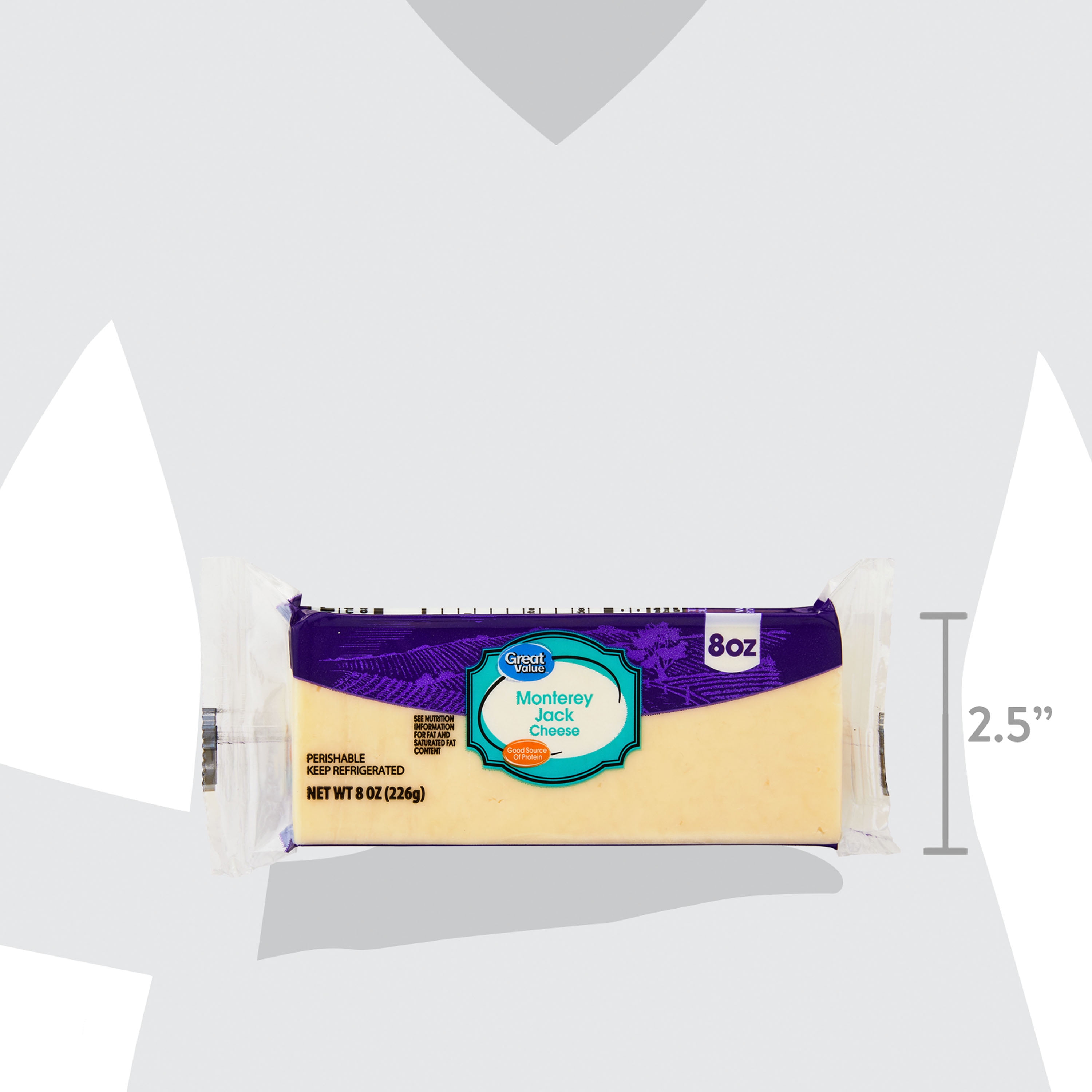 Great Value Monterey Jack Block Cheese, 8 oz Chunk