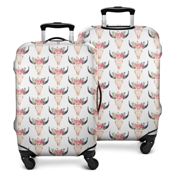 White Buffalo Skull Flower Pattern Luggage Cover Fashion Suitcase Cover Baggage Covers Fit 25-28 Inch Luggage (Go Travel)