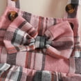 thumbnail image 4 of Girls Ribbed Romper Bodysuit with Plaid Bowknot Suspender Skirt Outfit Set for Baby, 4 of 6