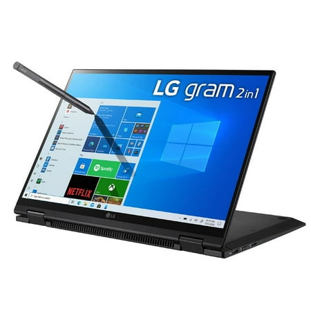 LG Gram 14T90P - 14" WUXGA (1920x1200) 2-in-1 Lightweight Touch Display Laptop, Intel evo with 11th gen Core i5 CPU, 8GB RAM, 256GB SSD, 24.5 Hours Battery, Thunderbolt 4, Black - 2021