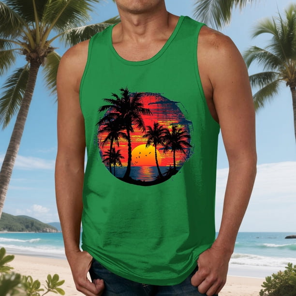 Camiseta sin mangas de cuello redondo para hombre, blusa informal de verano sin mangas con estampado de cuello redondo para hombre