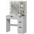 thumbnail image 1 of QinaQin Vanity Desk with Mirror and Lights, 35 Inch Makeup Table with 4 Drawers, Built-In Power Strip, USB and 3-Color LED Lighting, 1 of 7