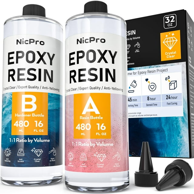 Kit de resina epoxi Nicpro Crystal Clear, 946 ml, apto para alimentos, bricolaje