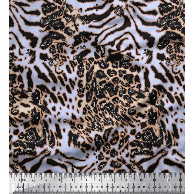 Soimoi Poly Georgette Fabric Leopard & Tiger Animal Skin Printed Fabric 1 Yard 52 Inch Wide