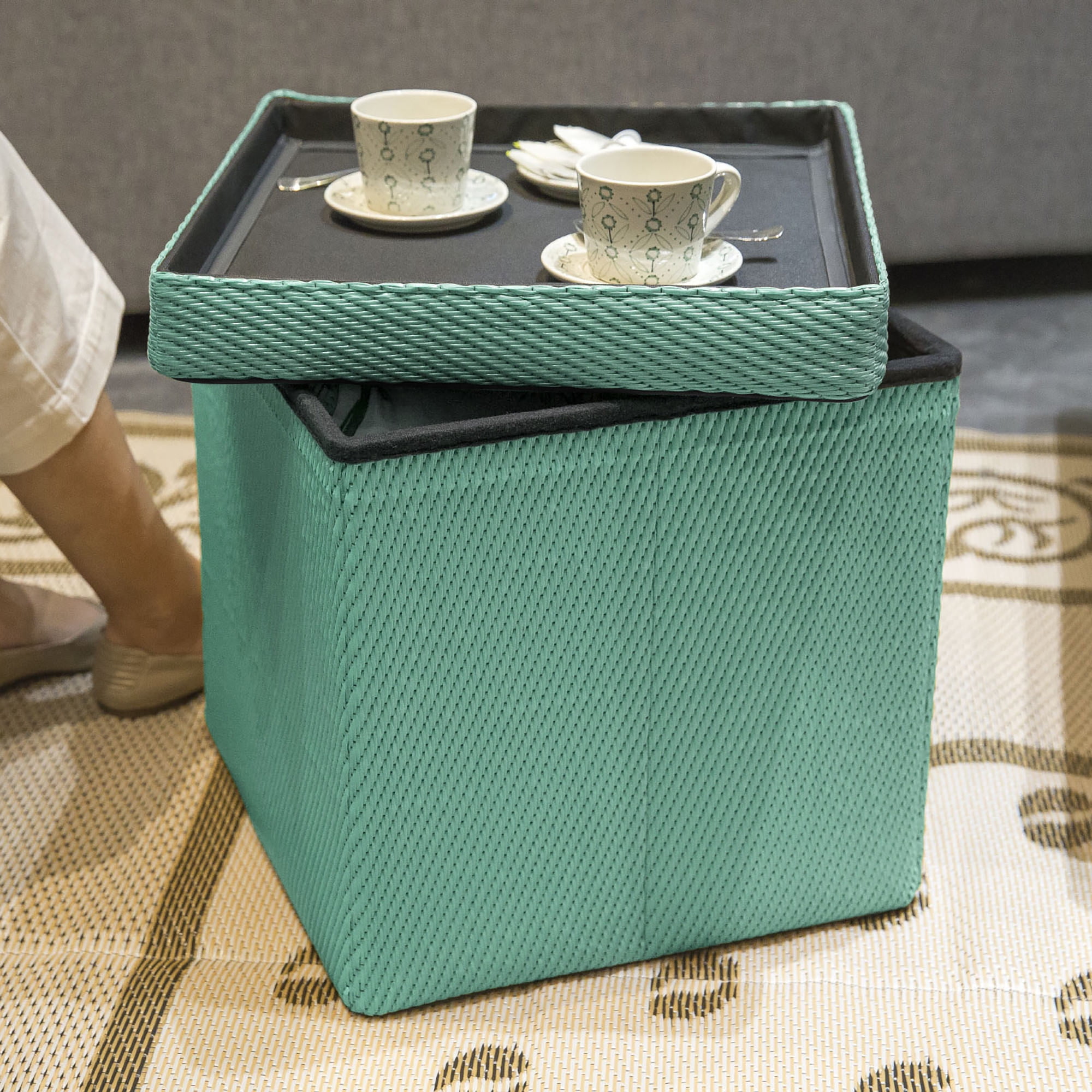 Storage Cube by Patio Mat, Indoor / Outdoor for RV, Patio, Home, Collapsible & Multi-use (Aqua)