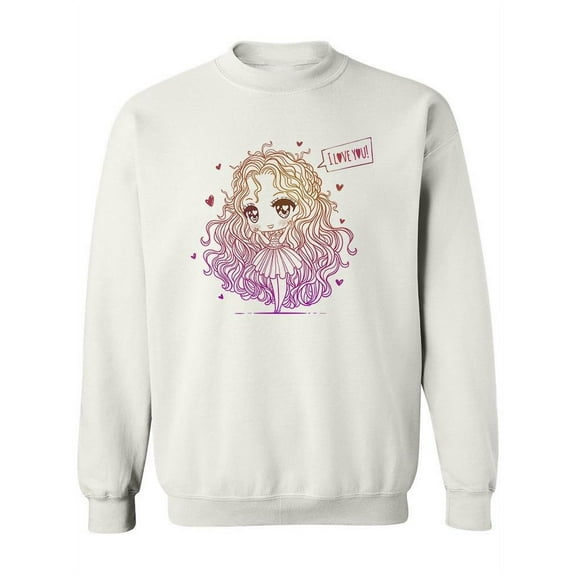Kawaii Girl Long Beautiful Hair Sweatshirt Women -Image by Shutterstock, Female Large