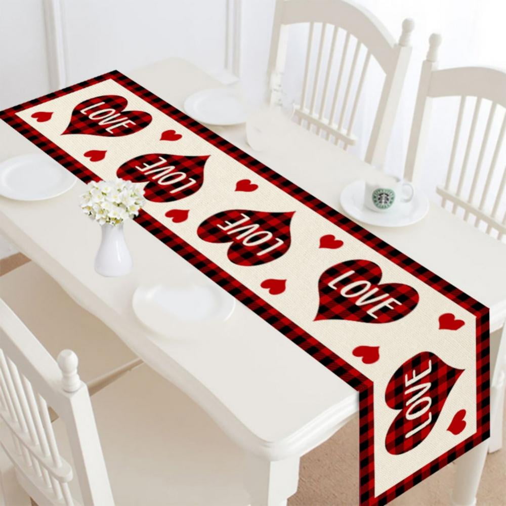 Table Runner for Rectangle Tables,Polyester Long 14x72 Inch Dresser Scarves,Vintage Romantic Love Hearts Pattern Rectangle Settings Decoration for Kitchen/Entryway/Coffee Table