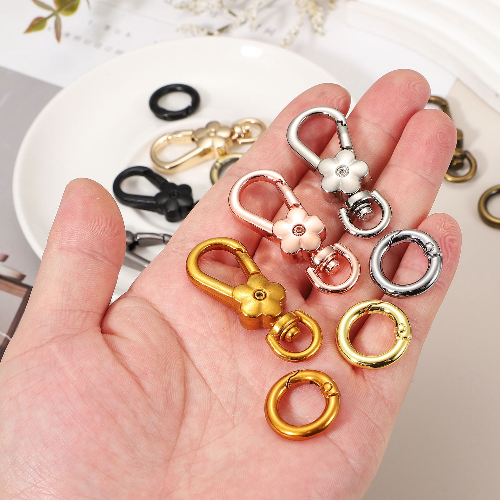 4pcs Metal Lobster Claw Clasps, Flower Swivel Lanyards Trigger