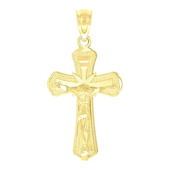10k 10kt Yellow Gold Diamond-cut Unisex Cross Crucifix Religious Charm Pendant Pendant Necklace for Men Women