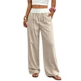 thumbnail image 2 of Women's Striped Wide Leg Pants High Waist Elastic Waistband Casual Lounge Pants Button Front Flowy Trousers, 2 of 5