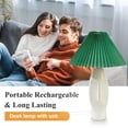 thumbnail image 5 of JuGuo Vintage Pleated Ceramic Table Lamp for Bedroom - 3 Way Dimmable with USB Port & 4W LED Bulb - Touch Control Boho Table Lamp with Green Pleated Lampshade, Perfect for Living Room & Home Decor, 5 of 6