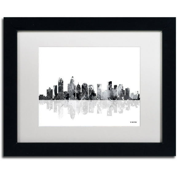Trademark Fine Art "Charlotte NC Skyline BG-1" Canvas Art by Marlene Watson, White Matte, Black Frame
