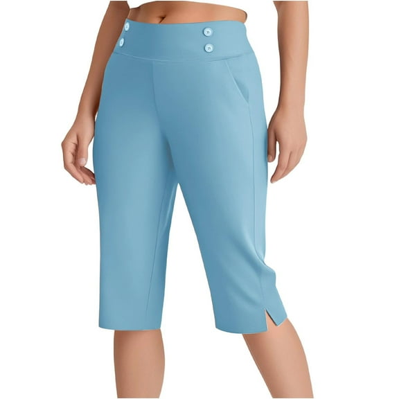 High Waisted Capri Leggings for Women-Side Split Yoga Capris Pants No See Through Tummy Control Cycling Workout Yoga Capris Pants with Pockets