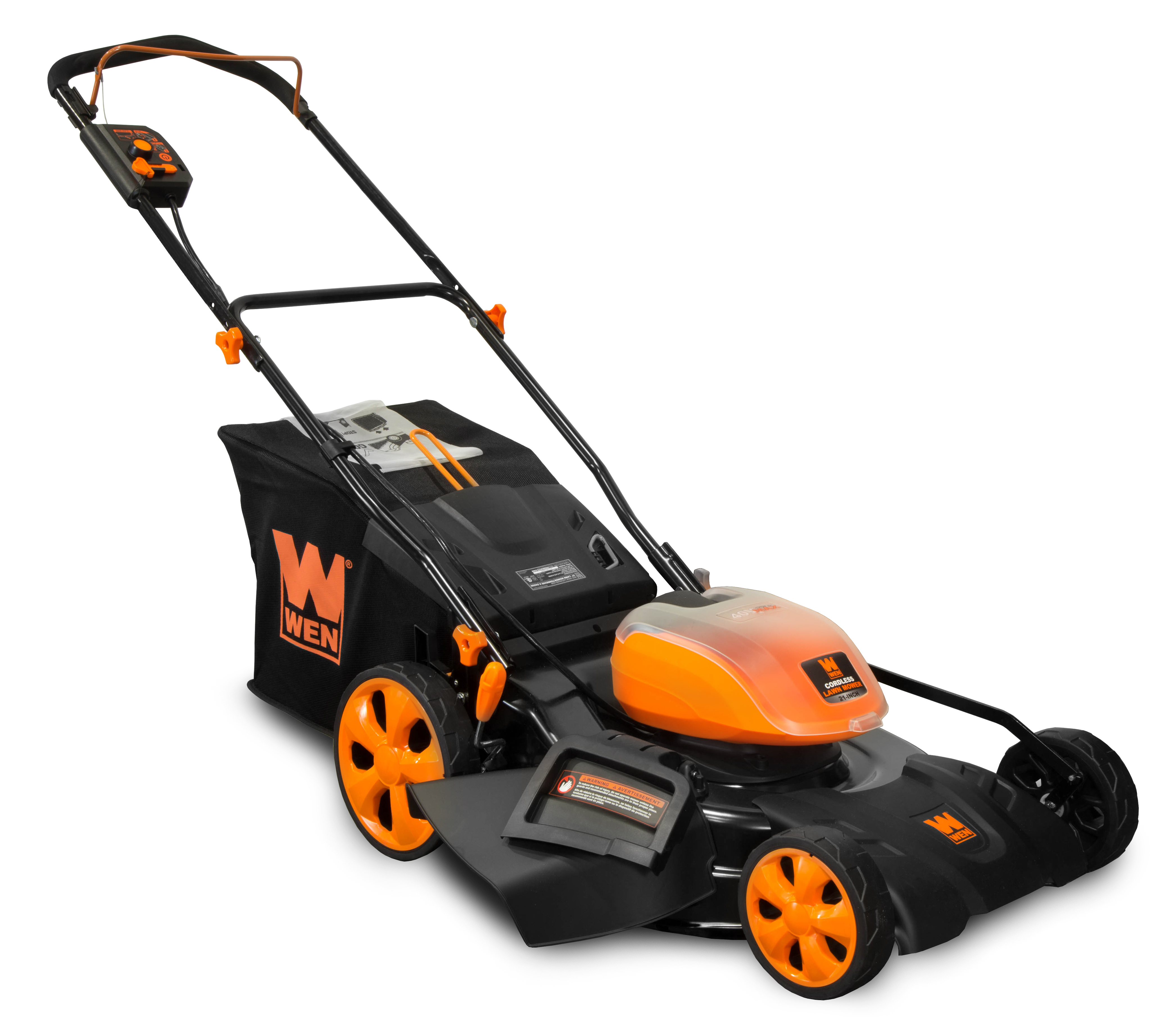 WEN 40V Max Lithium Ion 21-Inch Cordless 3-in-1 Lawn Mower with Two Batteries, 16-Gallon Bag and Charger - 1