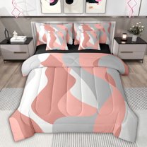 jejeloiu Modern Geometric Striped 7pcs Bedding Comforter Set,Pink White Gray Queen Bedding Sets For Girls Kids Reversible
