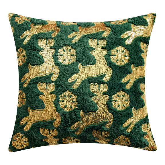 Christmas Throw Pillow Cover 18x18 inch, Velvet Sequin Decorative Cushion Case with Hidden Zipper – Holiday Sofa Pillow Decoration