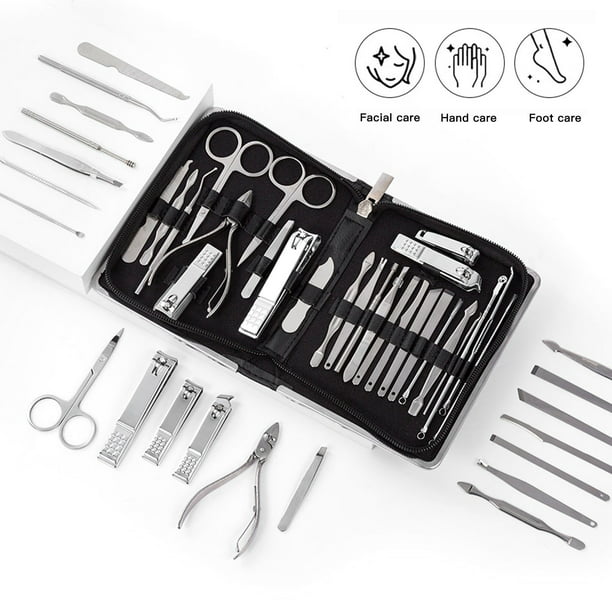Manicure Set, 26 in 1 Professional Stainless Steel Nail Tools, Pedicure Kit  Grooming Kit & Nail Clipper with Leather Travel Case for Men & Women -  