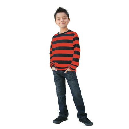 Long Sleeve Red Black Striped Child Shirt Medium