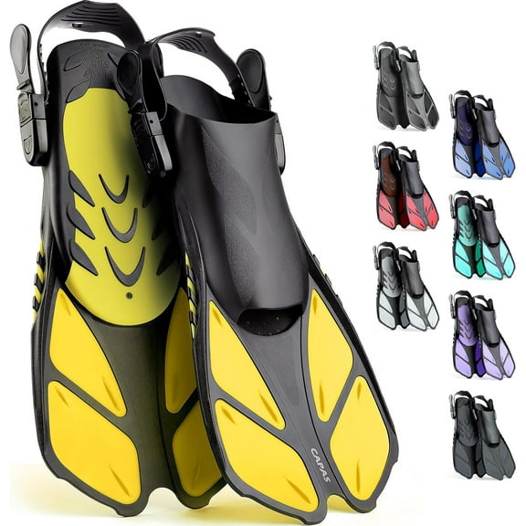 Snorkel Fins, Swim Fins Travel Size Short Adjustable for Snorkeling Diving Adult Men Women Kids Open Heel Swimming Flippers