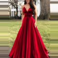 thumbnail image 1 of Vestido de noche sin mangas con tirantes y cuello en V sexy de color sólido a la moda para mujer, 1 of 5