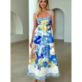 thumbnail image 3 of Women Boho Floral Maxi Dress Y2k Sleeveless Long Dress Print Spaghetti Strap A Line Dress Vacation Beach Sundress Blue S, 3 of 8