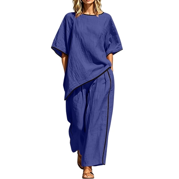 GUACER Women's Two Piece Sets Oversized Short Sleeve Top and Wide-Leg Pants Set Summer Casual Outfit