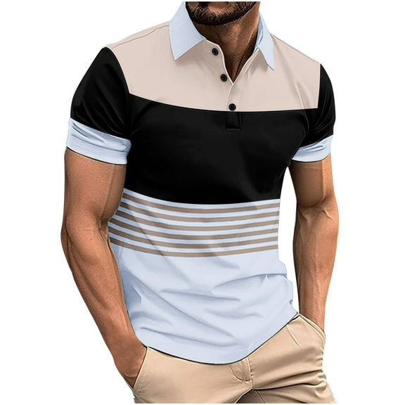 WREESH Men's Color Block Henley Shirts Casual T-Shirt with Turndown Collar and Short Sleeve in Color Block Design Black
