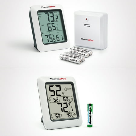 Humidity Thermometer - 2 Items,ThermoPro Wireless Thermometer Indoor Outdoor Thermometer Temperature Humidity Monitor TP60 & Temperature Humidity Indoor Thermometer TP50