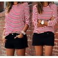 thumbnail image 2 of T-shirt à Manches Longues Rayé Rouge et Blanc pour Femmes, Coton, Coupe Ample, Basique, Col Rond, Hauts, Tee, Automne, Chandails, Nouveau, 2 of 3