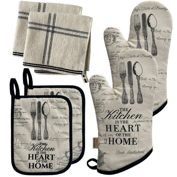100% Cotton Oven Mitts Hot Pad Wash Clothing 6 Piece Gift Set