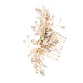 thumbnail image 2 of EeaseCA Alloy Hair Comb Pearl Inlaid Insert Comb Rhinestone Headdress Women Decorative Comb Golden, 2 of 7