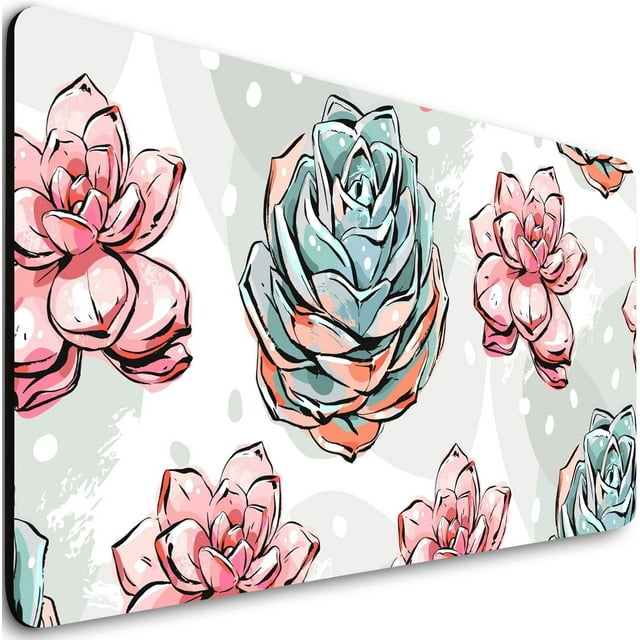 Extended Gaming Mouse Pad (31.5x11.8 in), Large Non-Slip Rubber Base Mousepad,Waterproof Keyboard Mouse Mat Desk Pad for Work, Game, Office, Home - Pink Brush Cactus Succulent Flower