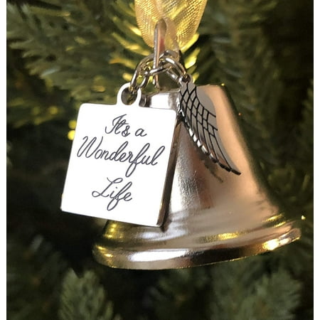 K9King It's a Wonderful Life Inspired Christmas Angel Bell Ornament with Stainless Steel Angel Wing Charm. New Larger Size and Now Comes with 2 Interchangeable