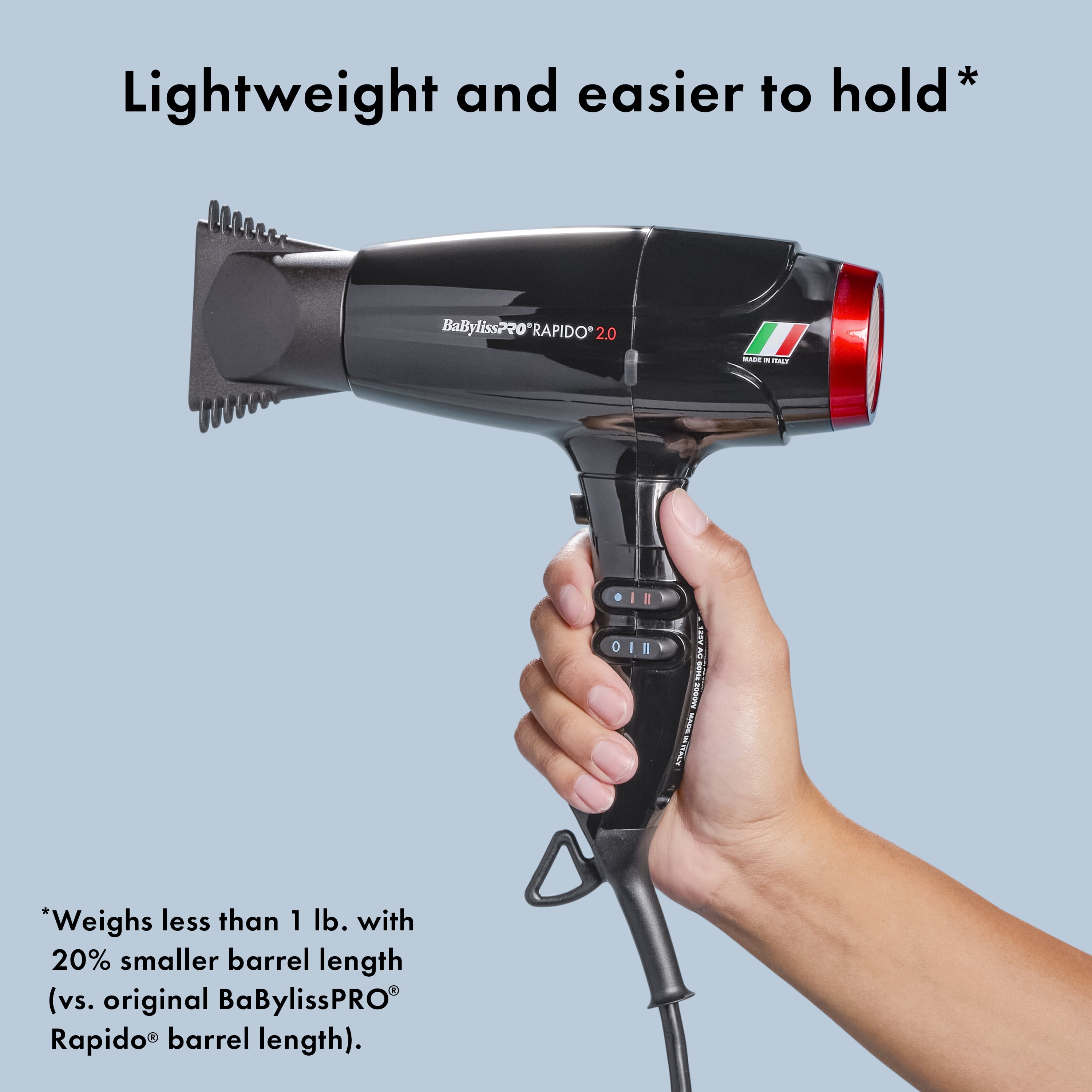 BaBylissPRO Rapido 2.0 Ionic Hair Dryer, High Speed, Black