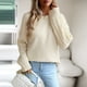 thumbnail image 4 of Suéter Suéter de punto básico con cuello redondo para mujer, Top informal de punto, Color sólido, Otoño e Invierno Ygjytge Beige T M para Mujer, 4 of 8