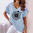 thumbnail image 2 of Gibobby Camiseta con cuello en V para mujer Camiseta estampada suelta casual cuello redondo manga corta camiseta mujer(Azul,XL), 2 of 4