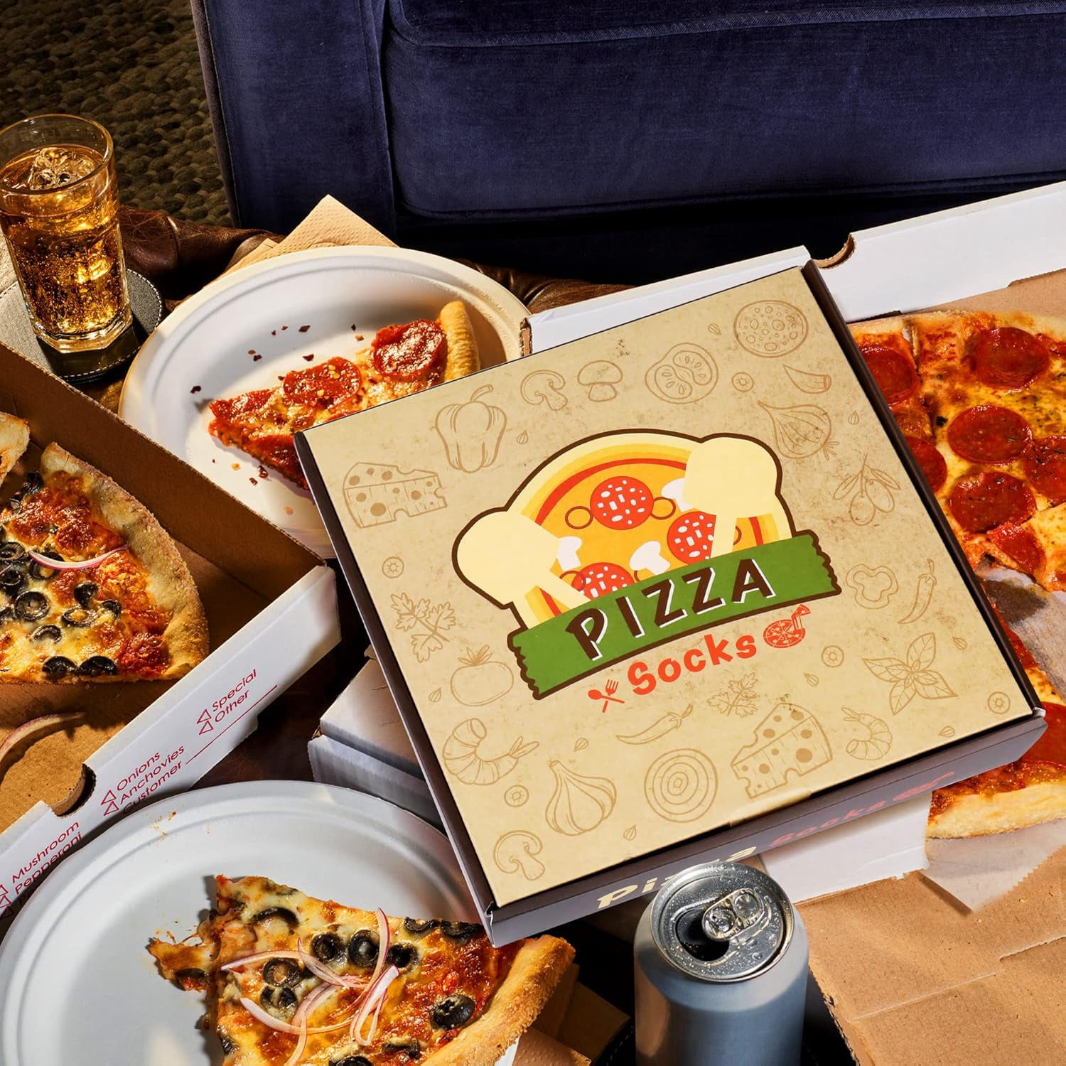 Funny Pizza Socks Box for Men Dad Women Teen Boys - Pizza Lovers Gifts Novelty Food Silly Socks-Easter Fathers Valentines Birthday Gifts Ideas Christmas Stocking Stuffers(Black,4 Pairs）