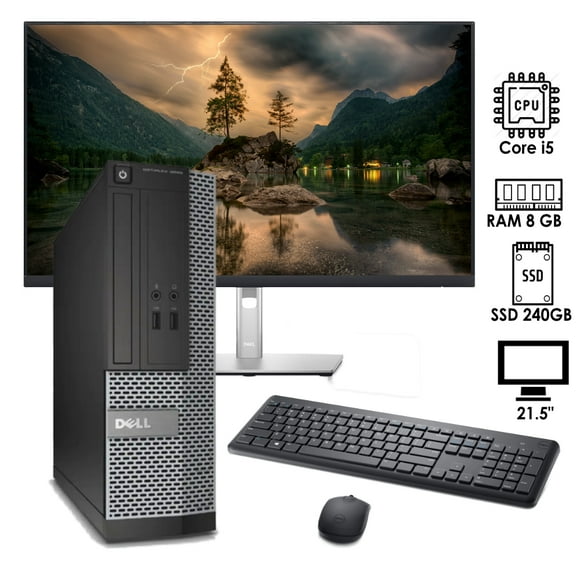 PC DESKTOP DELL OPTIPLEX Intel RAM 8GB SSD 240GB WIFI MONITOR 21.5" (Reacondicionado)