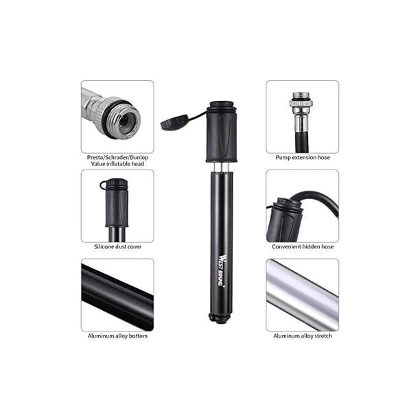 AMZOON Pompe à Vélo Avec Manomètre - Mini Pompe Portable Double Piston Presta Schrader Dunlop