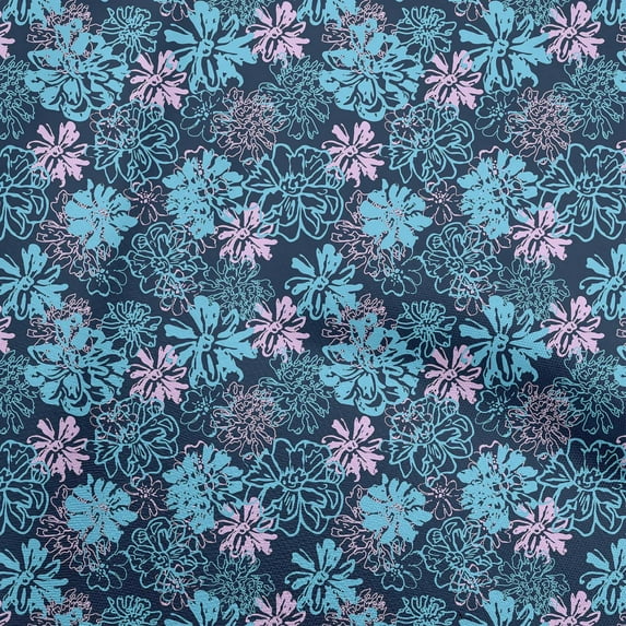 oneOone Viscose Chiffon Blue Fabric Floral Retro Fabric For Sewing Printed Craft Fabric By The Yard 42 Inch Wide