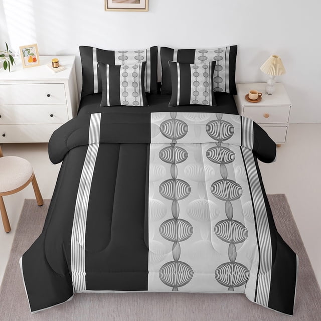 Erosebridal Abstract Geometry Bedding Sets Twin Size, Spiral Circle Comforter Sets with Sheets, Modern Swirl Decor, Reversible 7pcs