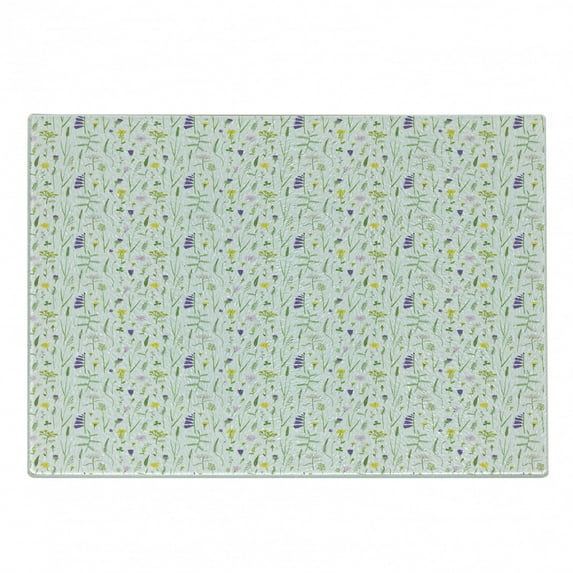 Floral Cutting Board, Continuous Delicate Wild Flowers on Plain Backdrop, Decorative Tempered Glass Cutting and Serving Board, in 3 Sizes, by Ambesonne