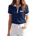 thumbnail image 3 of Women's Knit Short Sleeve Po-Lo Shirts Collared Neck Work Dressy Loose Tops for Summer Business Dark Blue XL, 3 of 7