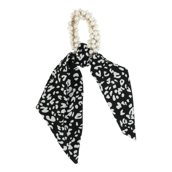 Unique Bargains 1 Pc Elegant Flower Pearl Ribbon Hair Elastic Band Beige Black White