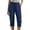 Navy women plus size capri pants a1, variant on Cagogo Women Cotton Linen Plus Size Capri Pants with Pockets Elastic Waist Casual Loose High Rise Cropped Trousers Summer Travel Lounge Beach Work, Green S