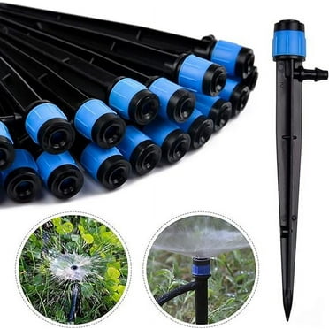 Kalolary 100PCS Adjustable 360° Micro Spray Drip Emitters, Full Circle Bubbler Sprinklers, Fits 1/4" (4-6mm) Irrigation Tubing for Garden Watering (Blue)