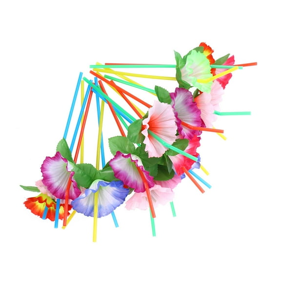 WHAMVOX 24Pcs Assorted Color Flower Flexible Plastic Drinking Straws for Party Wedding Birthday Decorations