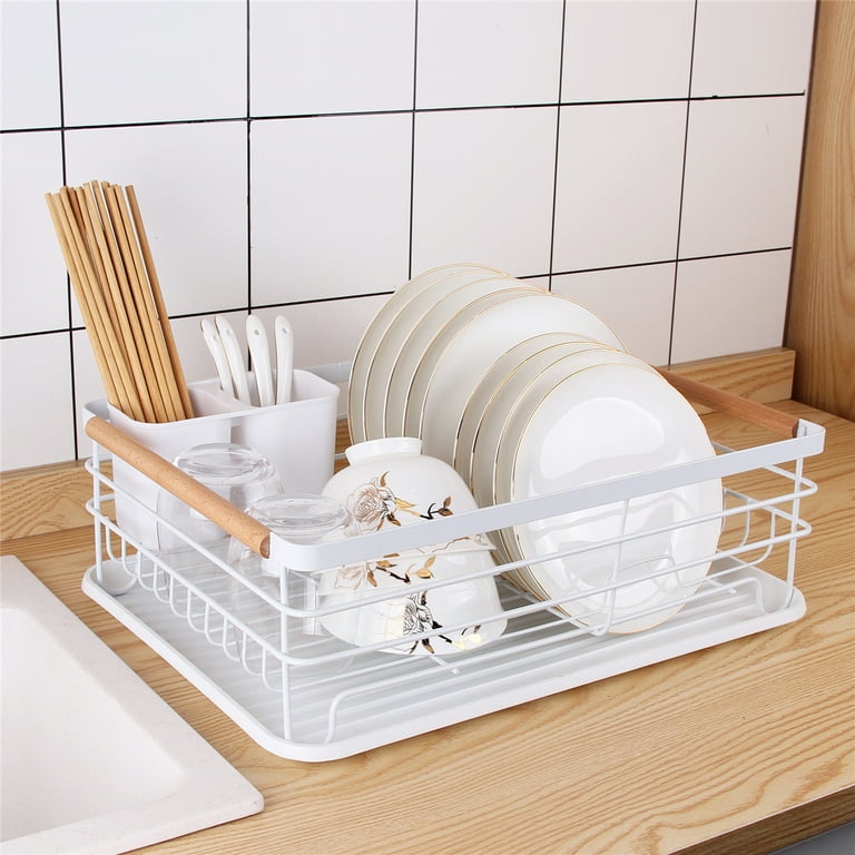 Dish Drying Rack - Expandable Dish Rack for Kitchen Counter, Large Dish  Drainer, Stainless Steel Drying Dish Rack with Utensil Holder, White