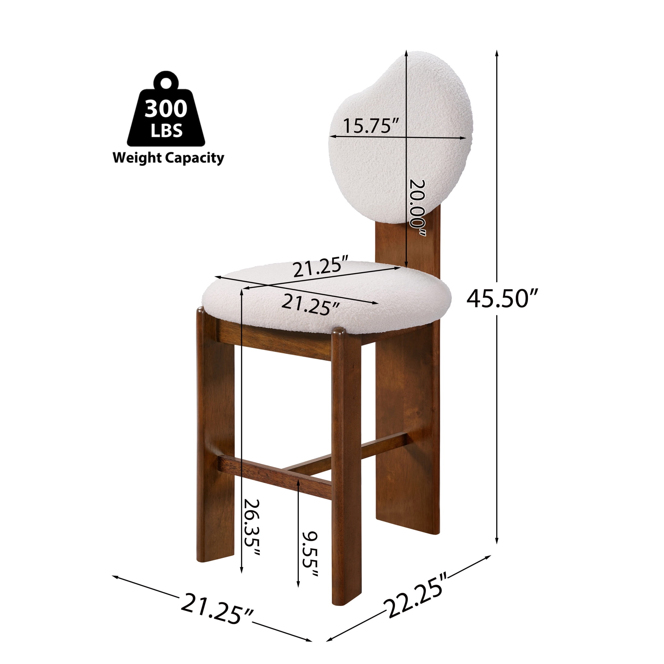 Christopher Knight Home Unique Modern Counter Stools, Walnut Finish with White Upholstery, Set of 2