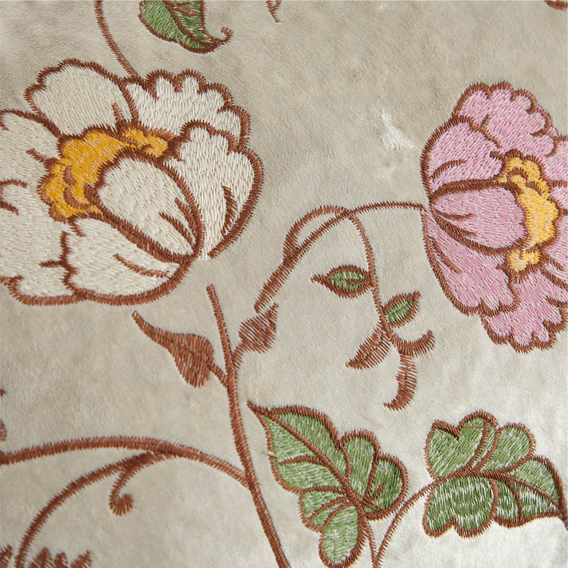 The Pioneer Woman Beige Velvet Embroidered Floral Decorative Lumbar Pillow, 14 in x 24 in